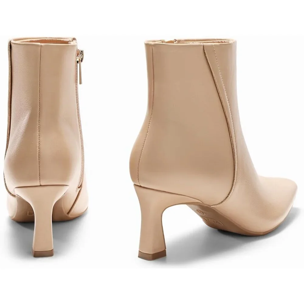 Women's Khaki Ankle Kitten Low Heel Pointed Toe Zipper Winter Dress Boots